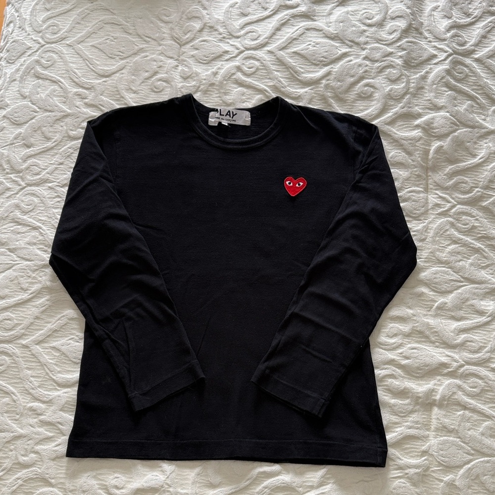 Comme des Garcons Black Long Sleeve Tee with Red Heart Logo